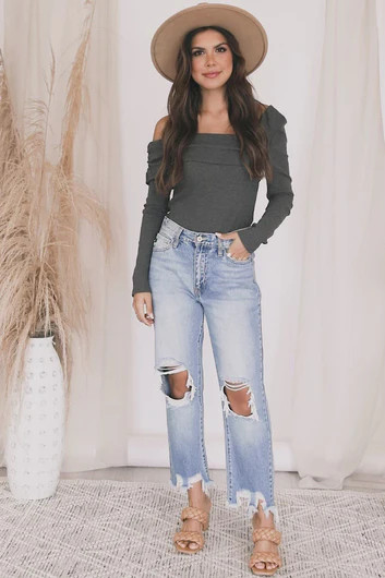 Trinity Medium Wash Distressed Mom Jeans | The Pink Lily Boutique