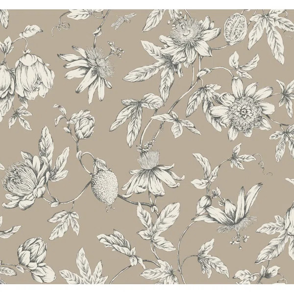 Linen Passion Flower Toile Floral Wallpaper | Joss & Main