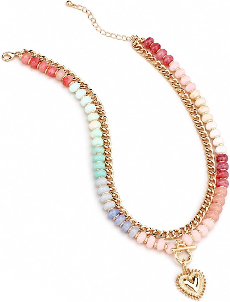 Mikovivi Chunky Beaded Necklace for Women, Colorful Beaded Statement Choker with Gold-Tone Pendan... | Amazon (US)