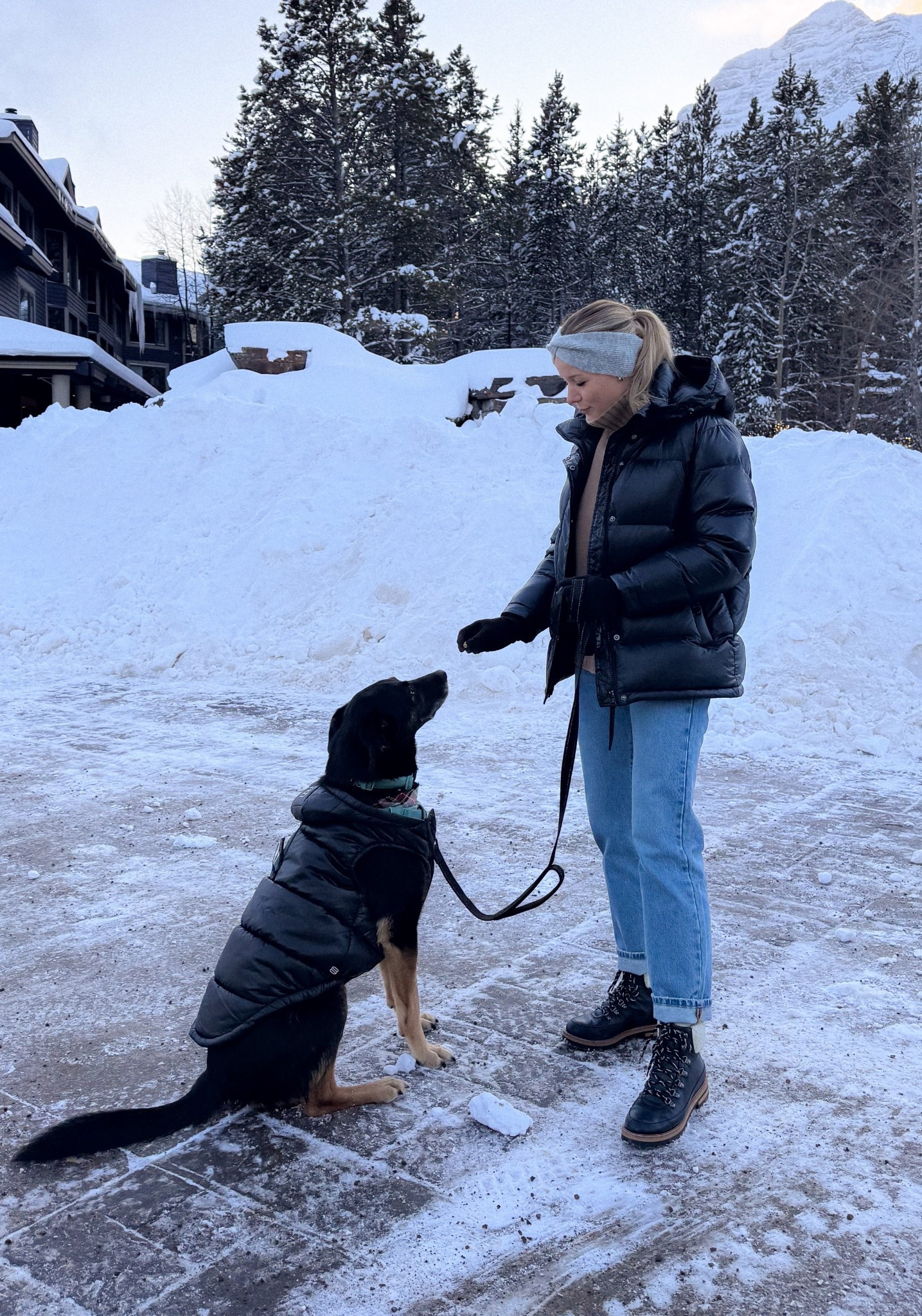 Matching with my pup, perfect comfy winter outfit idea with jeans, boots, and a shiny puffer jacket!

#LTKootd #LTKSeasonal #LTKActive