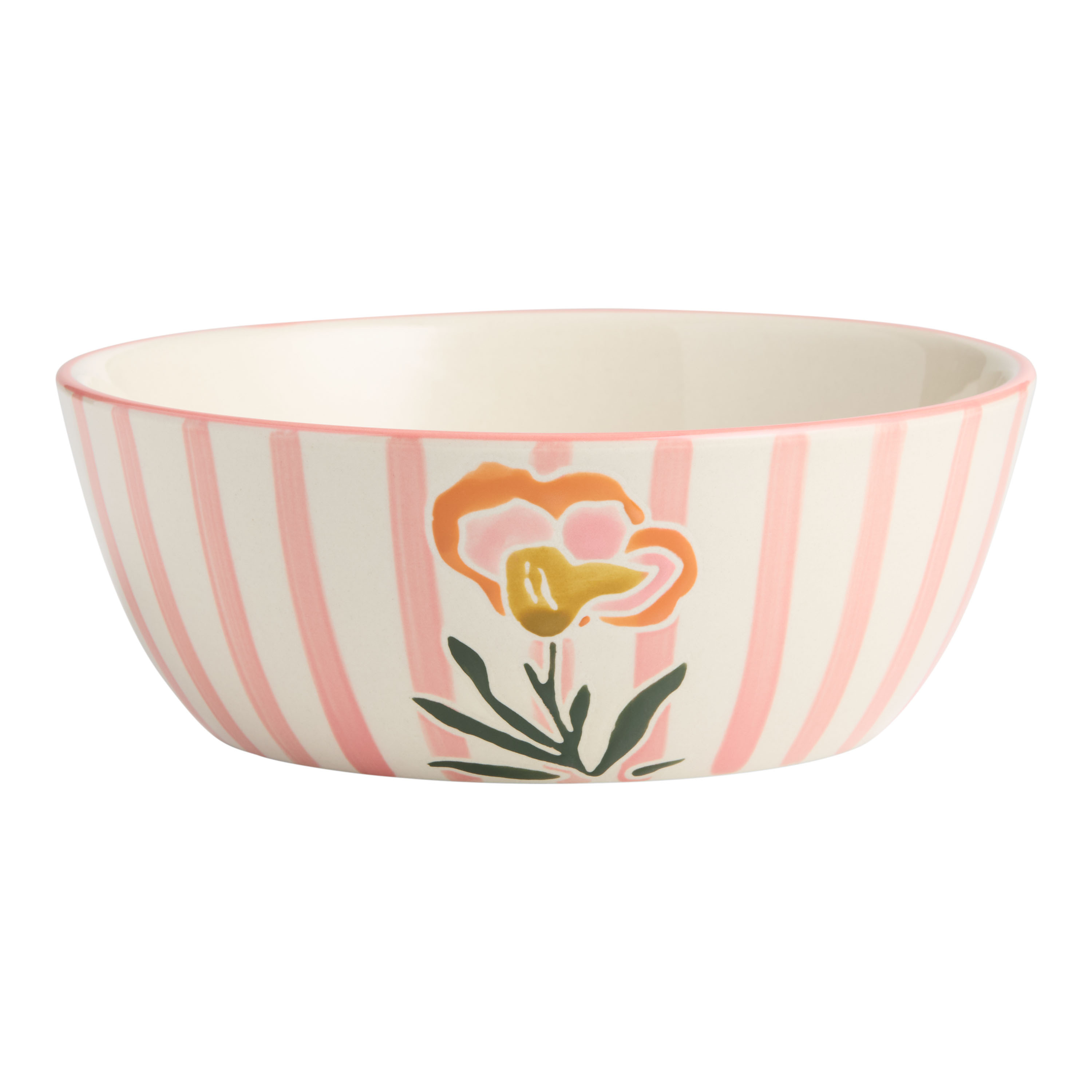 Pink Stripe Floral Hand Painted Bowl | World Market