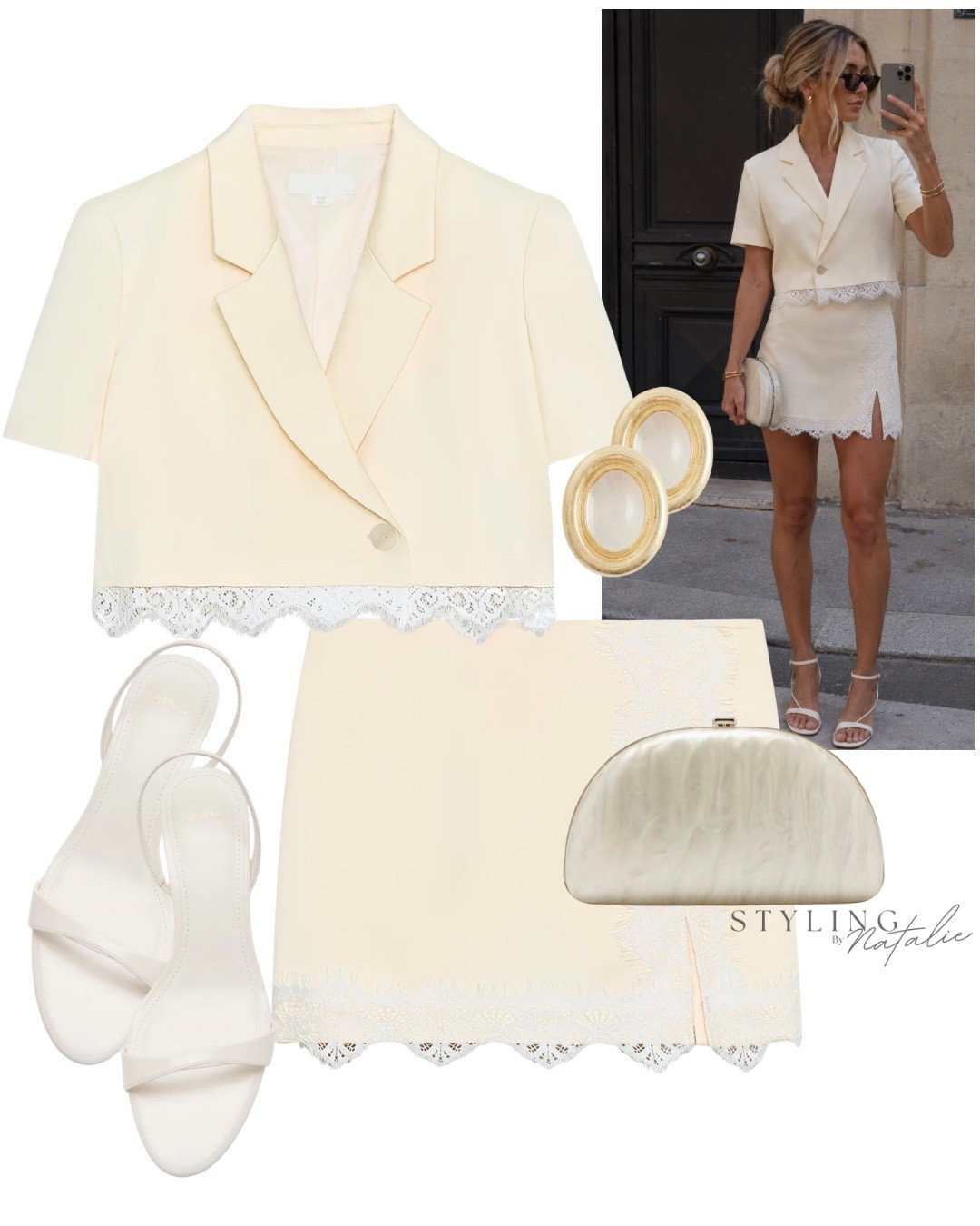 Summer co ord set ✨
Butter yellow lace trim crop blazer and matching skirt, kitten heels, pearl clutch and pearl earrings.

🏷️ Date night, wedding guest, holiday outfit, evening look, Zara style, lace, matching set, vacation, summer outfit, brunch look.

#LTKsummer #LTKuk #LTKgiftguide