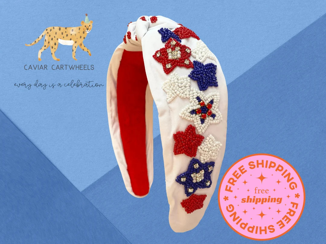 Patriotic Seed Bead Headband, 4th of July, Memorial Day, Summer | Etsy (US)