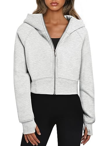 Trendy Queen Womens Zip Up Hoodies Jackets Cropped Sweatshirts Fleece Fall Outfits Casual Comfy Y2k Tops Winter Clothes 2025 Grey M | Amazon (US)