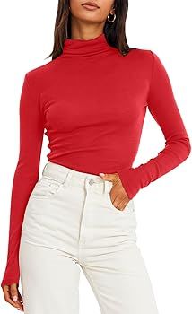 Trendy Queen Womens Mock Turtleneck Long Sleeve Shirts Fall Fashion Basic Layering Slim Fit Soft ... | Amazon (US)
