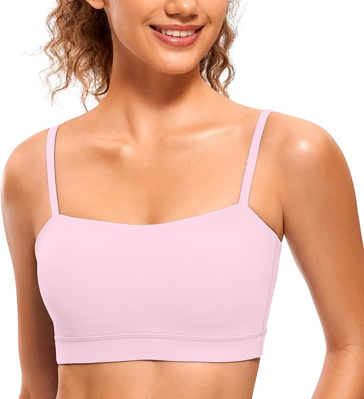 CRZ YOGA Butterluxe Womens Adjustable Spaghetti Thin Strap Sports Bra - Padded Wireless Square Ne... | Amazon (US)