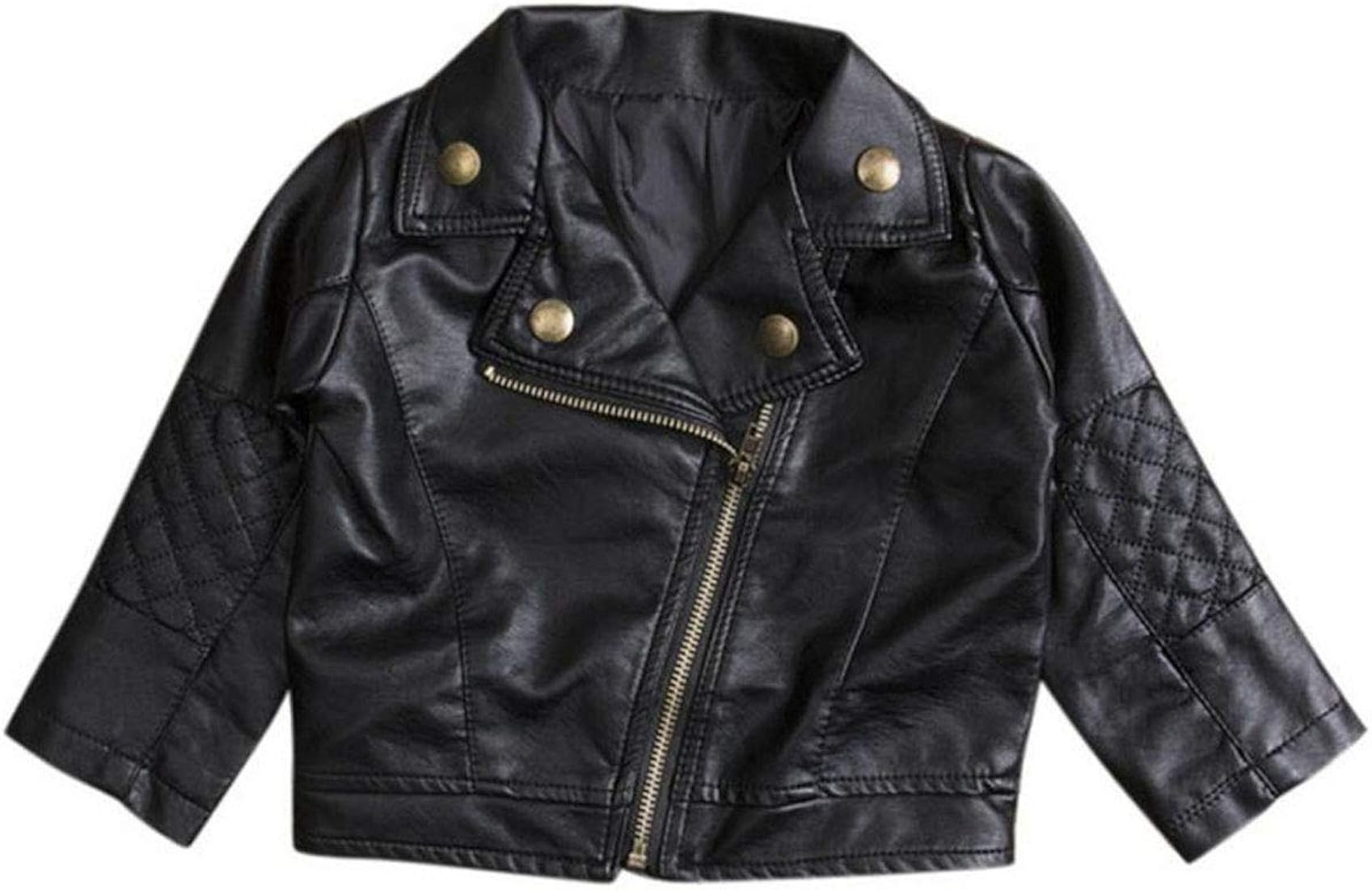 UNIQUEONE Baby Boys Girls Kids Outfits Spring Autumn PU Faux Leather Lapel Jacket Oblique Zipper ... | Amazon (US)