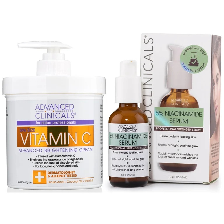 Advanced Clinicals Niacinamide Face Serum + Brightening Vitamin C Body Lotion. Set of Two. | Walmart (US)