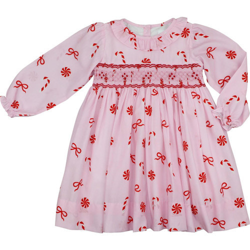 Pink Smocked Candy Cane Dress | Cecil and Lou