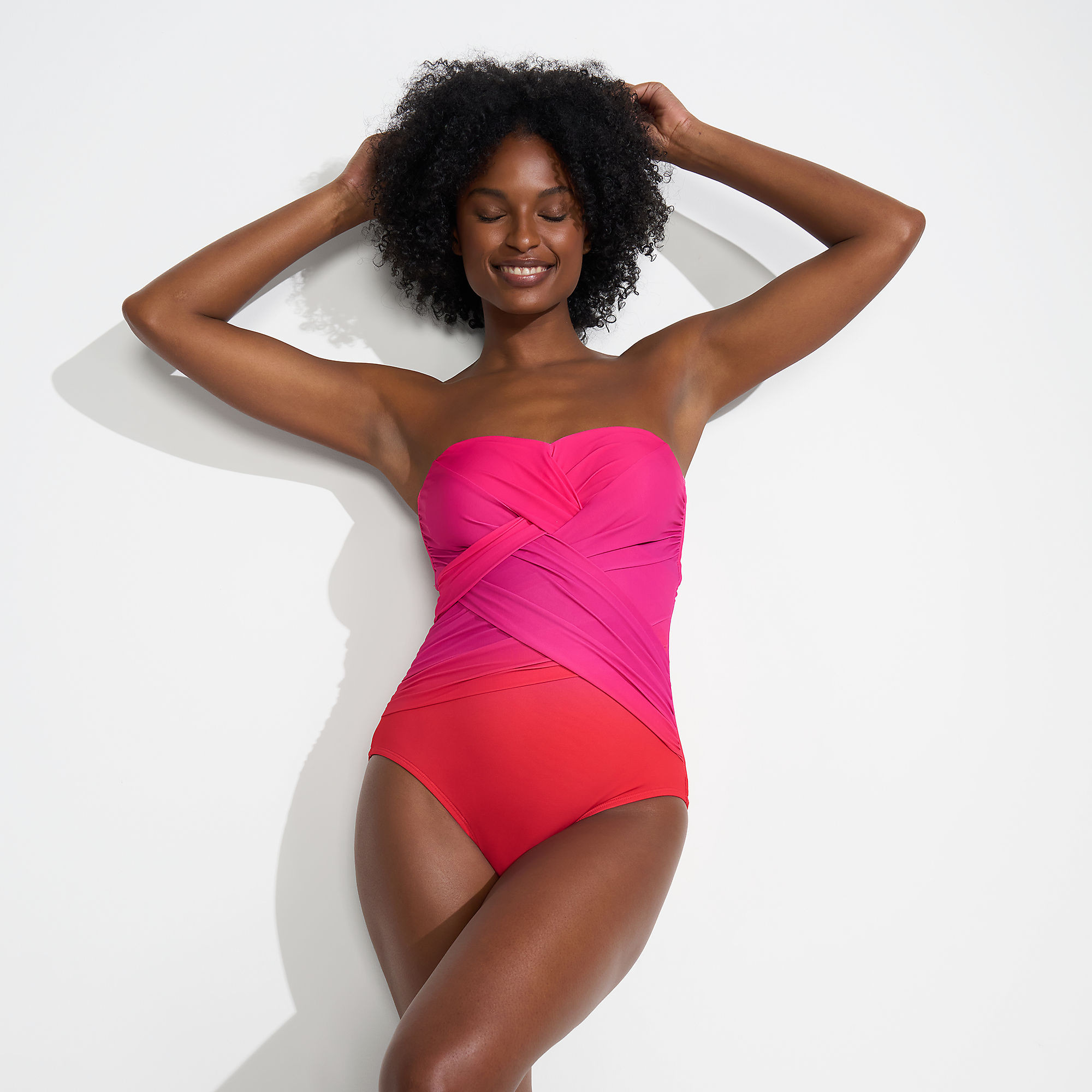 Women's SlenderSuit Wrap Bandeau One Piece Swimsuit | Lands' End (US)