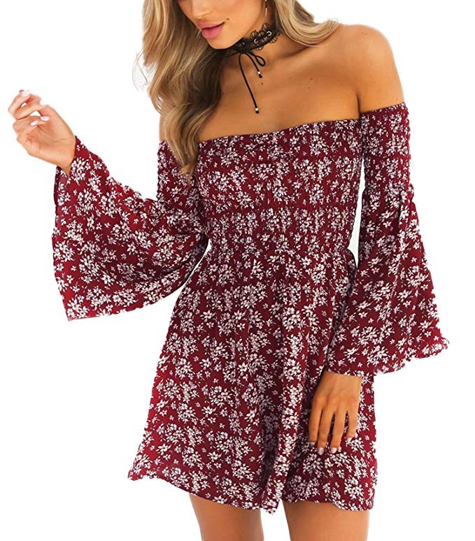 NANFANGLI Women Summer Dress Off Shoulder Fit Comfy Floral Casual Dresses | Amazon (US)