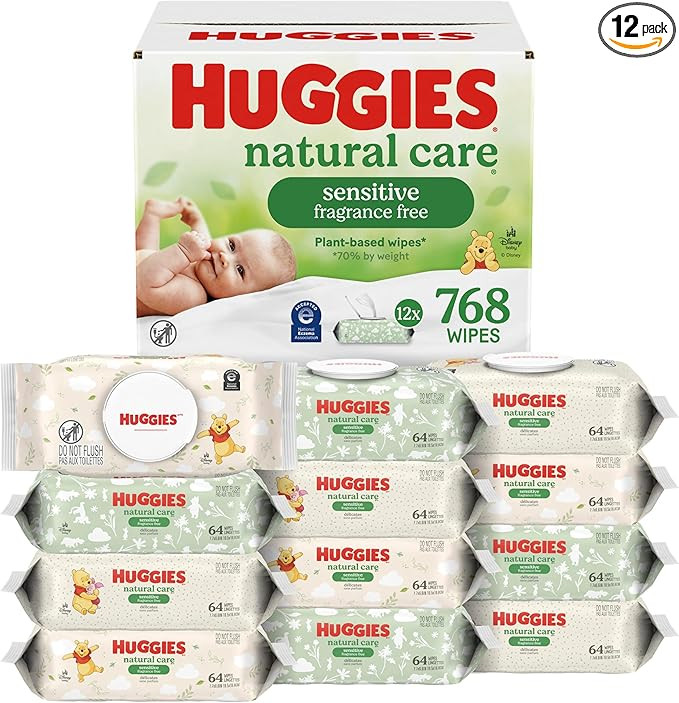 Huggies Natural Care Sensitive Baby Wipes, Unscented, Hypoallergenic, 99% Purified Water, 12 Flip... | Amazon (US)