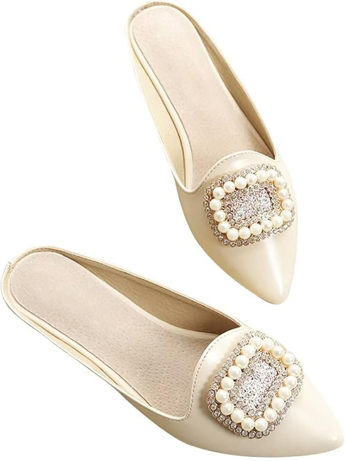 Hee grand Women's Flat Mules Crystal Shoes Rhinestone Pointed Toe Backless Slides Light Weight Sl... | Amazon (US)