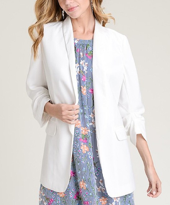 White Pin Tuck Blazer - Women | zulily