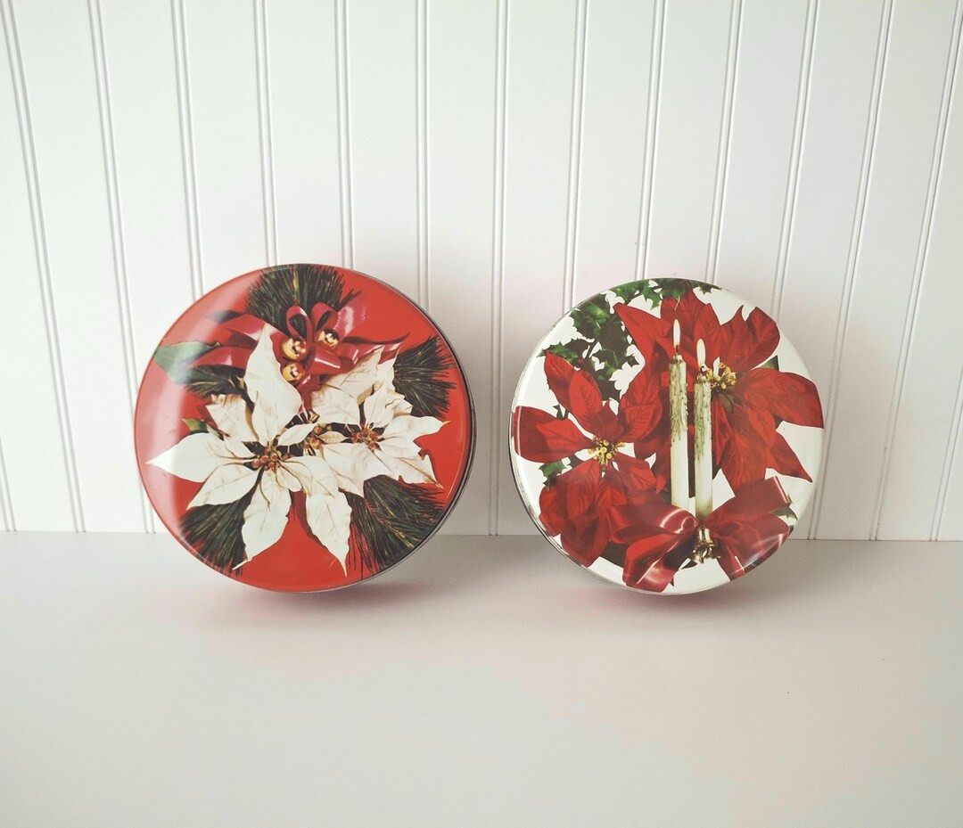Mid-Century 6" Poinsettia Christmas Tins-Choice | Etsy (US)
