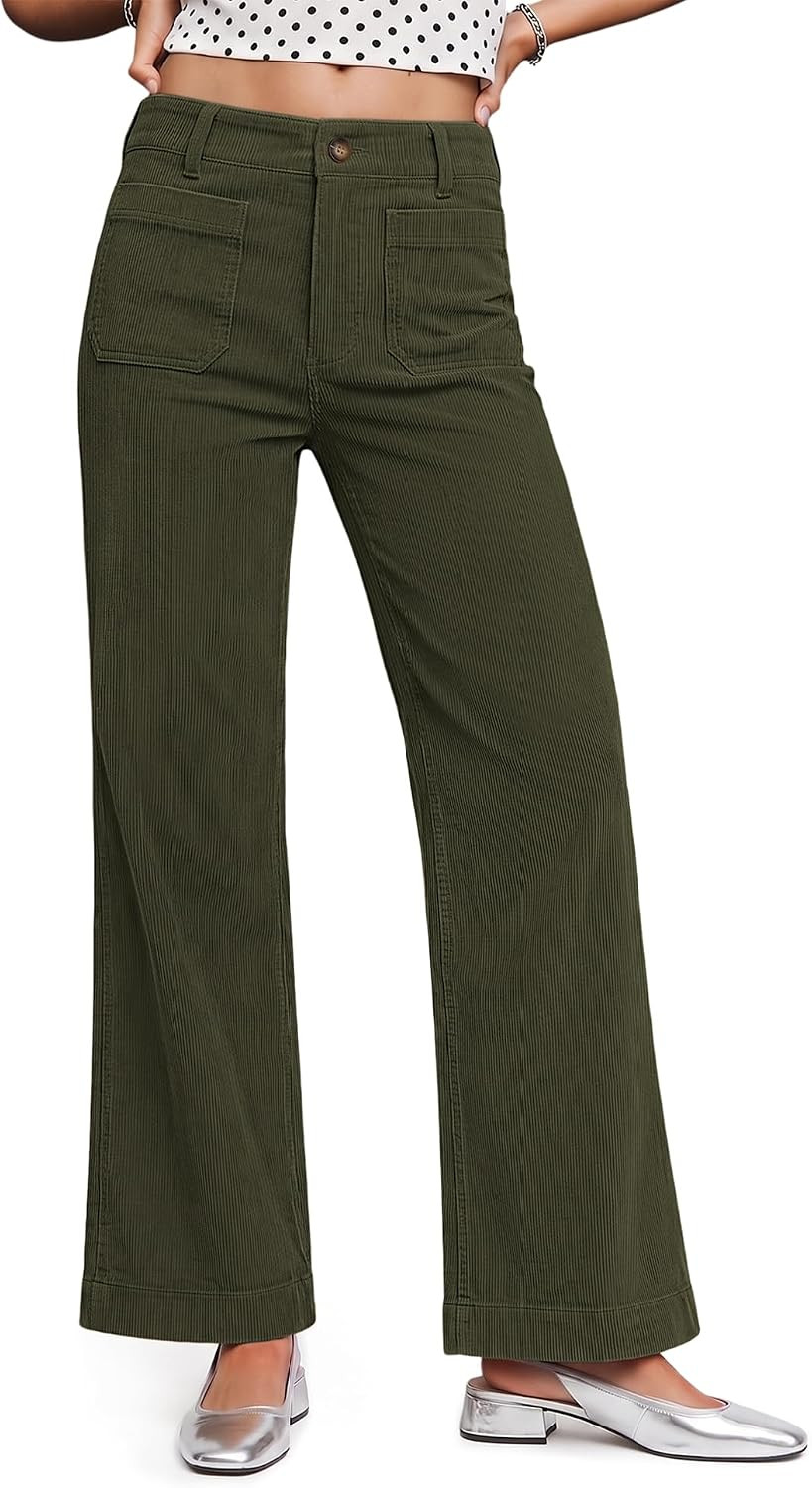 LOMON Women's Corduroy Pants, Relaxed Straight Leg Casual Work Pants | Amazon (US)