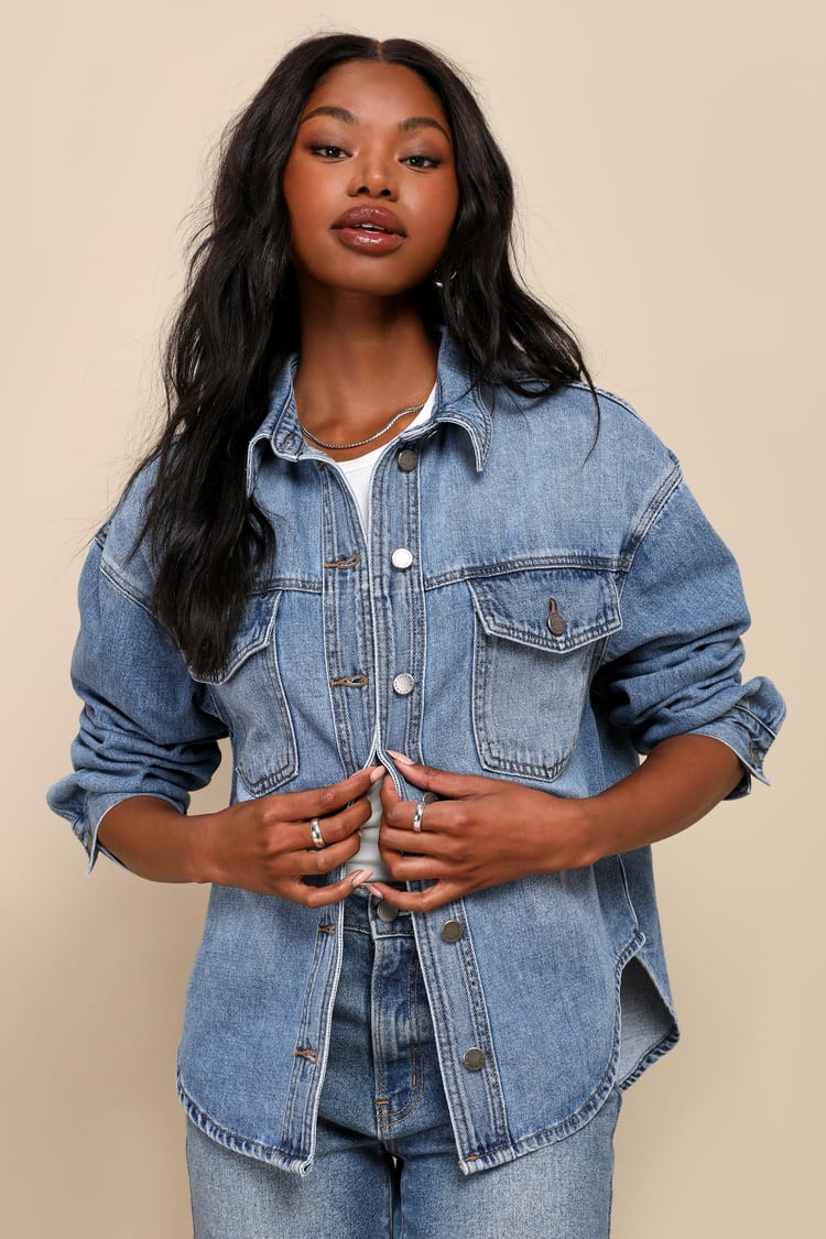 Chill Outing Medium Wash Denim Button-Up Shacket | Lulus (US)