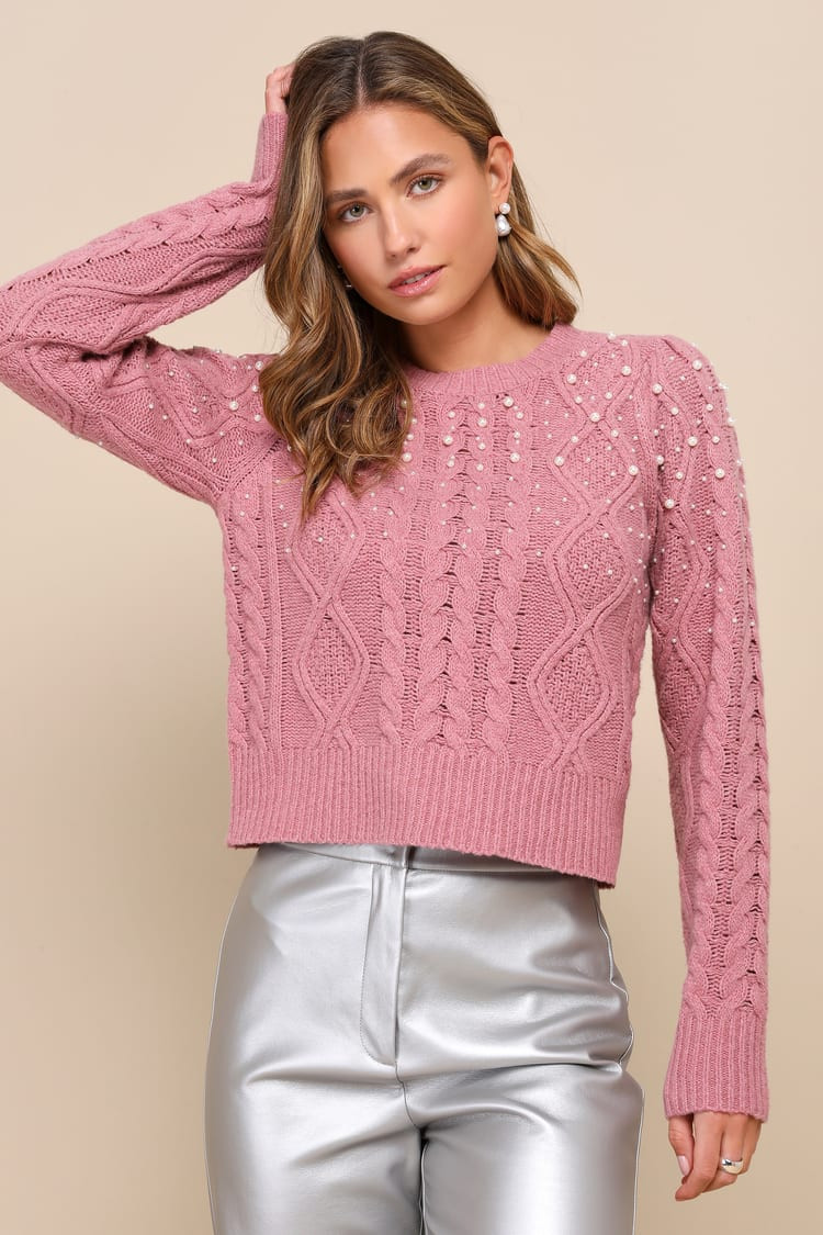 Posh Favorite Mauve Pink Pearl Cable Knit Pullover Sweater | Lulus (US)