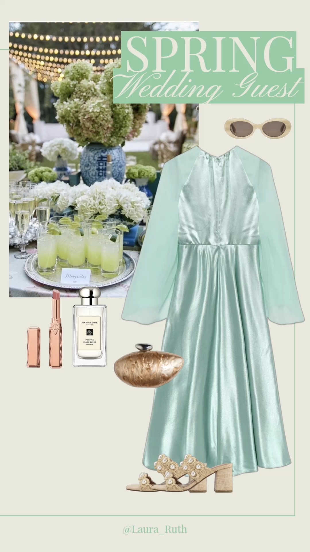 Spring wedding guest perfection 👗 Soft satin, statement sleeves, and the prettiest neutral accessories. Save this for your next Spring wedding 🌸 wedding guest outfit, spring wedding, spring outfit 

 #LTKuk #LTKspring #LTKwedding