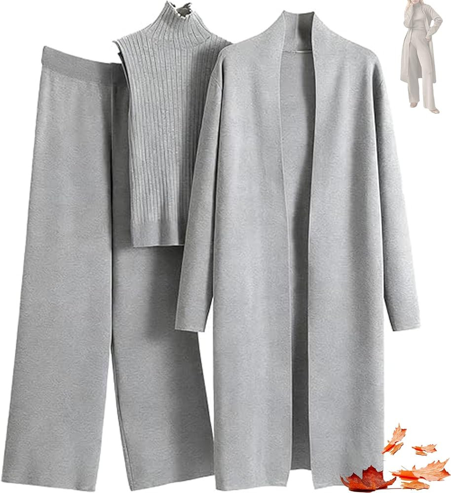 3 Piece Sweater Pants Sets for Women, Long Sleeve Cardigan Sleeveless Turtleneck Tank Top and Wid... | Amazon (US)