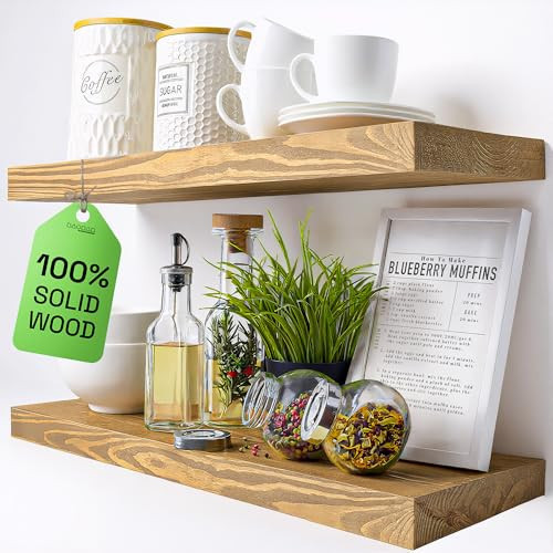 BAOBAB WORKSHOP Natural Wood Floating Shelves for Wall 24 inch - Floating Wall Shelves for Kitchen Bedroom - Wooden Bathroom Shelves - Oak Floating Shelf - 24 x 6.7 Inch, Set of 2 | Amazon (US)