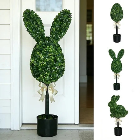 Bunny Topiary Outdoor, Green Artificial Bunny-Shaped Topiary Tree Faux Boxwood Bush Bonsais, Easter Rabbit Topiaries with a flower pot for Easter Decor, for Indoor Outdoor Home Porch Decor,30*5in, C | Walmart (US)