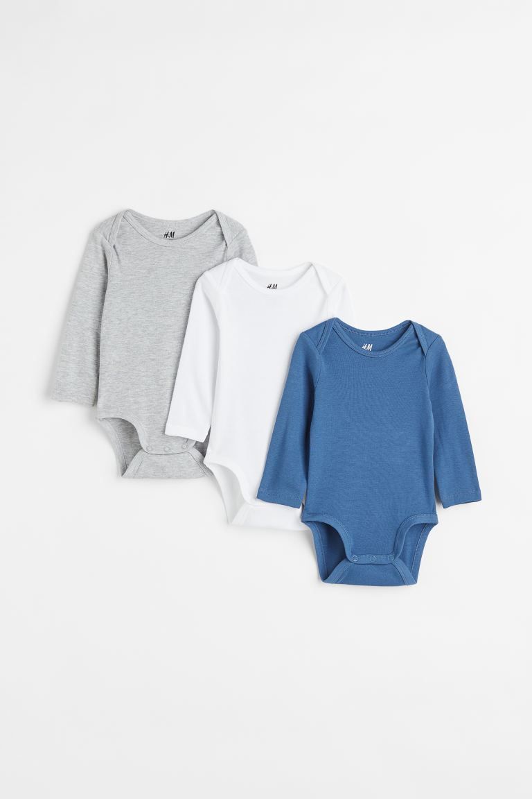 3-pack long-sleeved cotton bodysuits | H&M (UK, MY, IN, SG, PH, TW, HK)