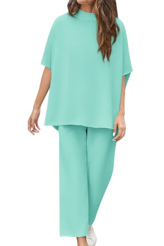 Yousify Women's Oversized Lounge Set 3/4 Batwing Sleeve Crew Neck Pullover Top Wide Leg Pants Two... | Amazon (US)