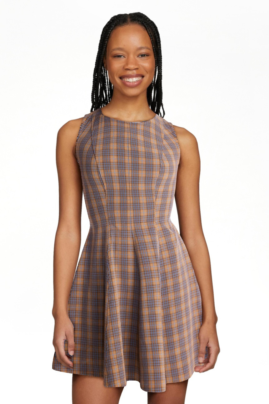 No Boundaries Fit and Flare Plaid Mini Dress, Women\u2019s XXS-XXL | Walmart (US)