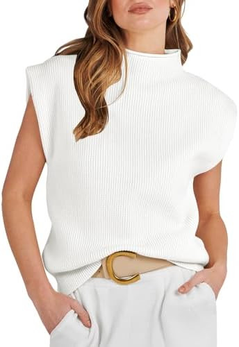 ANRABESS Women's Mock Neck Sleeveless Sweater Vest Casual Cap Sleeve Knit Pullover Tank Tops 2025... | Amazon (US)