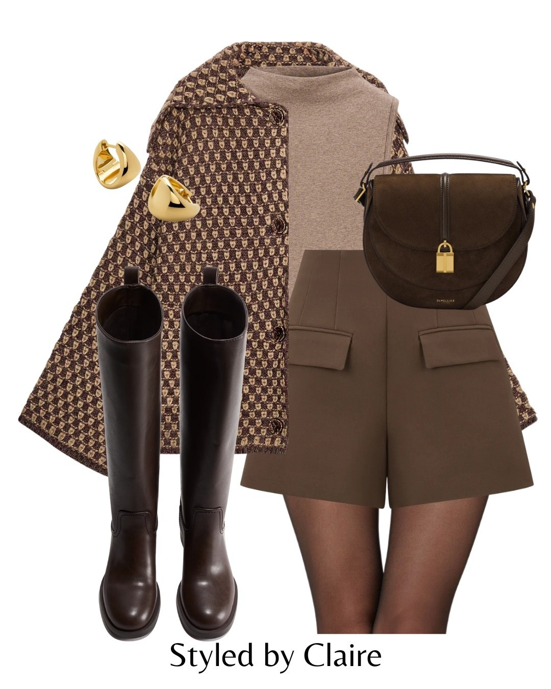 A chic brown outfit🤎
Tags: odd muse shorts pocket detail knee high boots heel faux leather h&m Zara printed oversized cardigan chunky turtleneck layer top beige demellier London mocha suede shoulder bag fashion autumn transitional inspo outfit ideas city break Parisian style capsule wardrobe winter wonderland 

#LTKautumn #LTKstyletip #LTKshoes