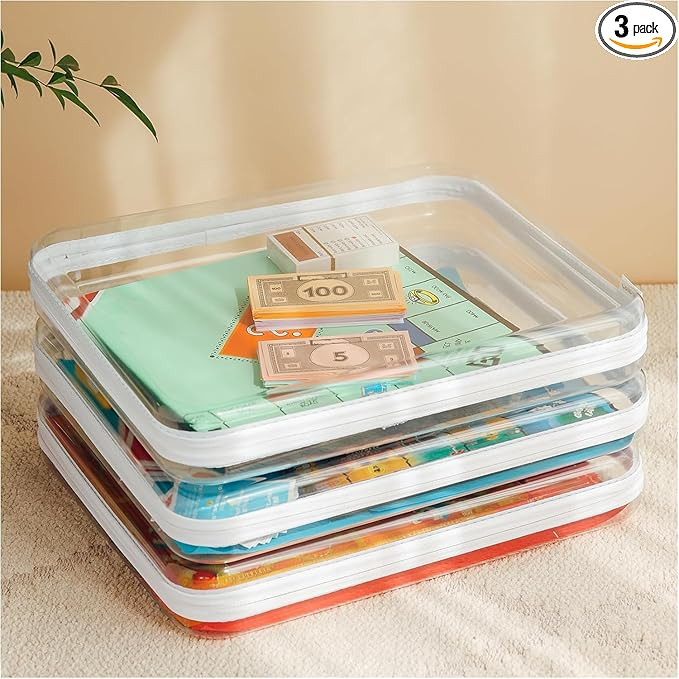 Board Game Storage,Extra Large Clear Hard Shell Case with Zipper, 3 Packs Board Game Organizer an... | Amazon (US)
