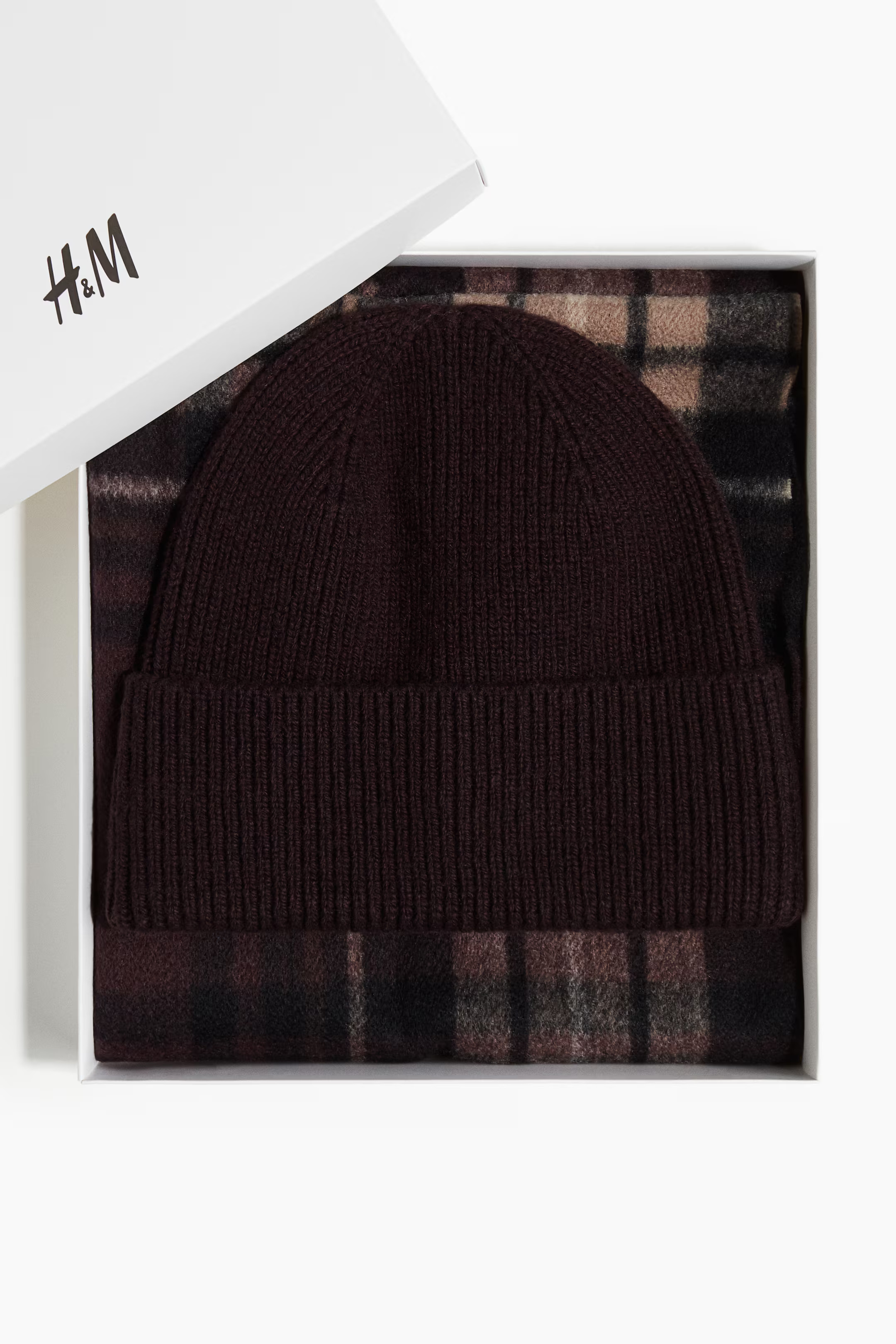 Men’s Brown/plaid 2-piece Scarf and Beanie Set | H&M CA | H&M (US + CA)