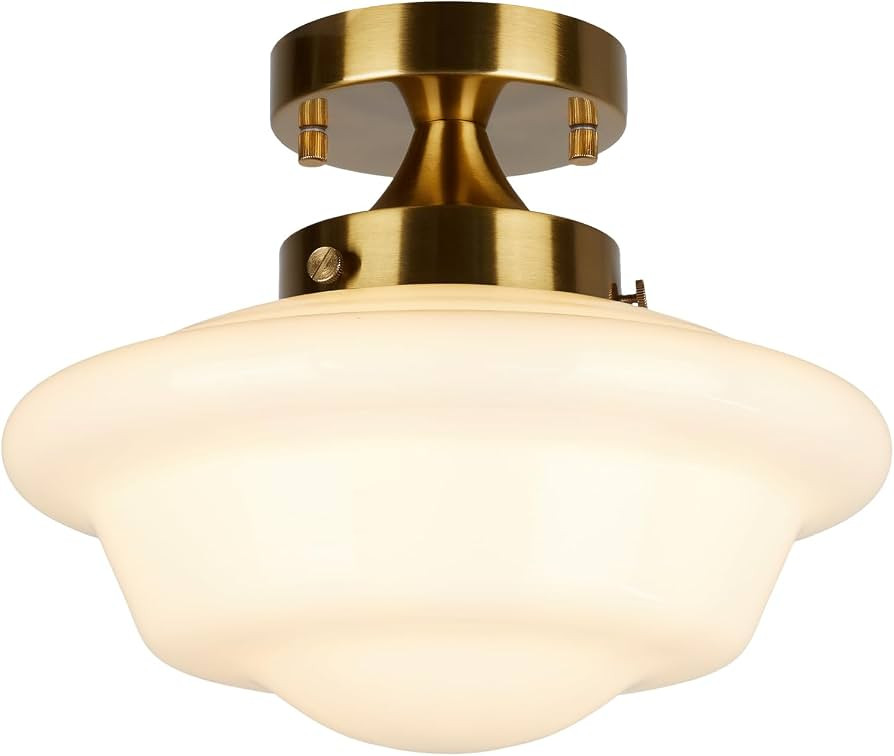 11.4" Brass Gold Semi Flush Mount Ceiling Light, Schoolhouse Ceiling Light Fixture with Thick Mil... | Amazon (US)