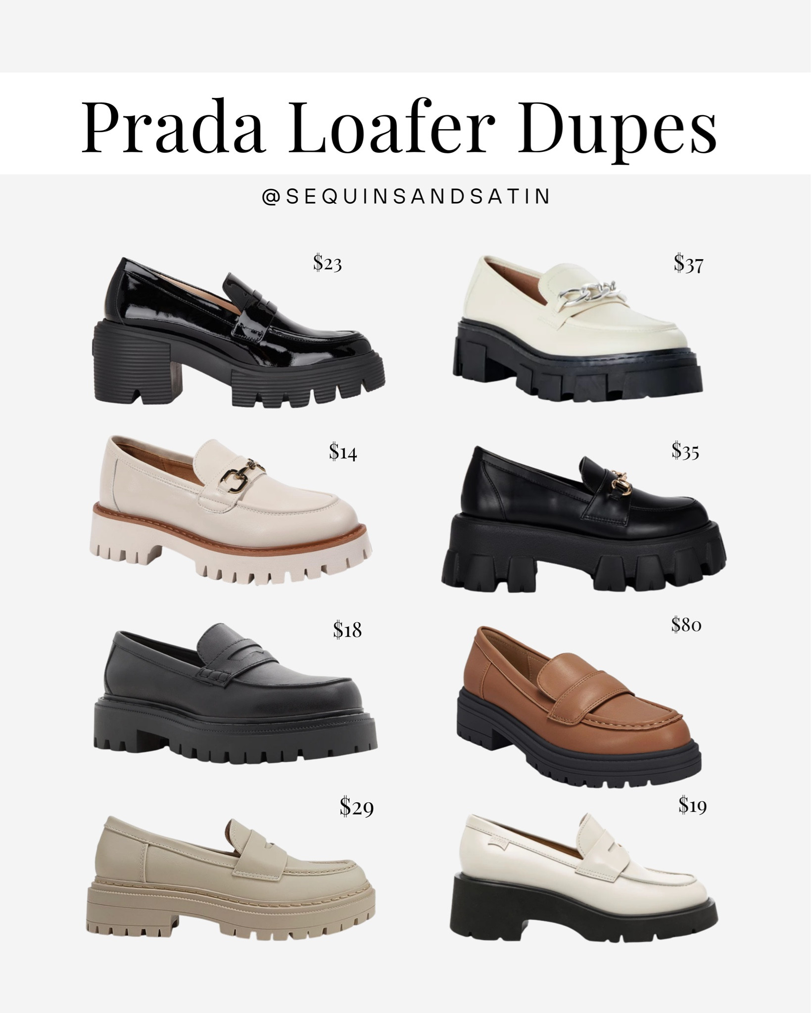 Prada loafers dupes. Full post on sequinsandsatin.com 😘

*not knockoffs, just similar vibes for less $

Prada loafers dupes / loafers / loafers women / loafer mules / chunky loafers / womens loafers / brown loafers / white loafers / fall shoes / fall shoes 2023 / fall shoes women / womens fall shoes / fall 2023 shoes / fall work shoes / amazon fall shoes / Clean girl aesthetic / clean girl outfit / Pinterest aesthetic / Pinterest outfit / that girl outfit / that girl aesthetic / vanilla girl / neutral fashion / Fall outfits / fall fashion 2023 / fall fashion 2023 / fall fashion trends / womens fall fashion / edgy fall fashion /

#LTKshoecrush #LTKSeasonal #LTKunder100