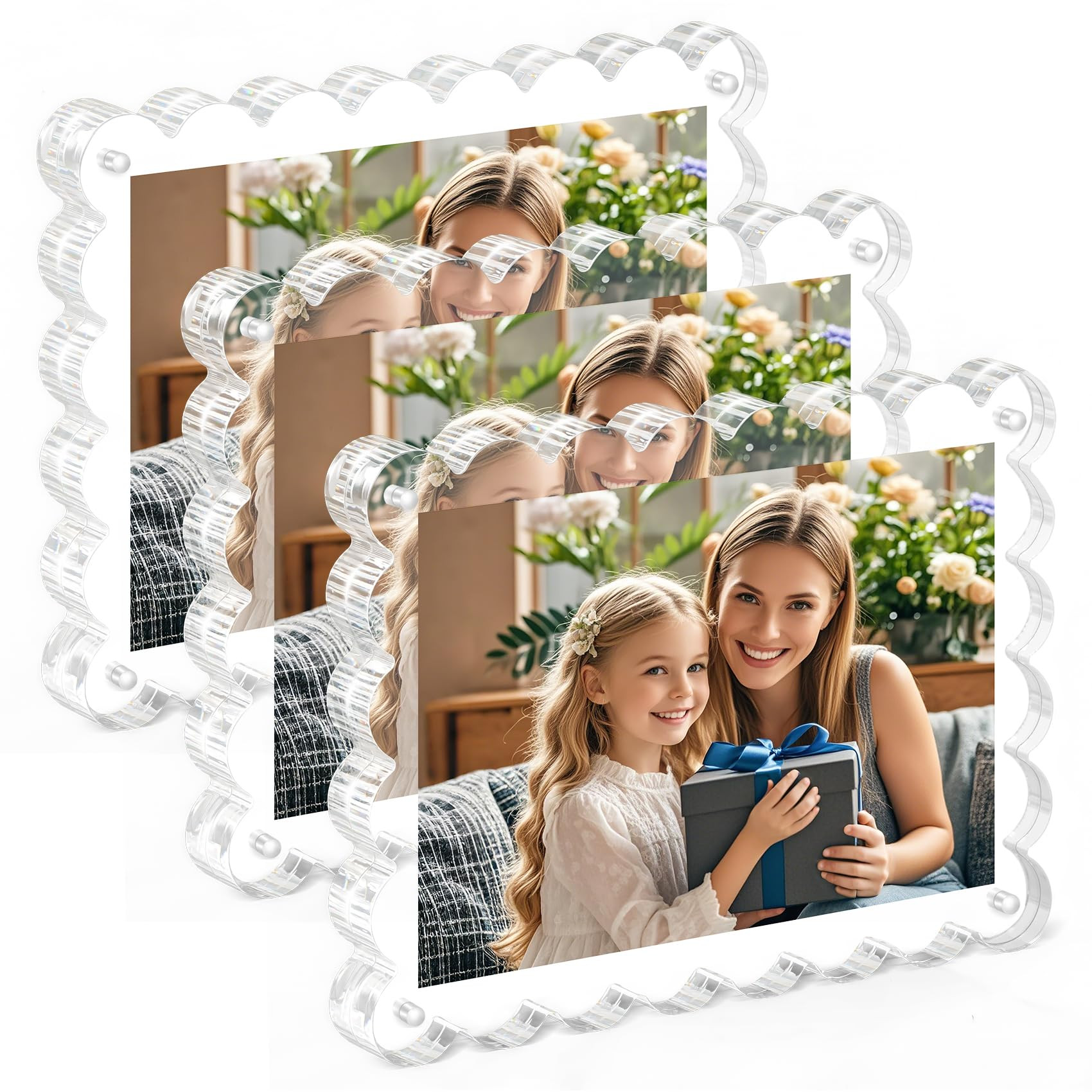 3Pack Magnetic Acrylic Picture Frames 5\u00d77 Inch - Scalloped Photo Frame with 10+10mm Thick Bl... | Amazon (US)