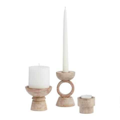 Whitewashed Mango Wood Kai Candleholder | World Market