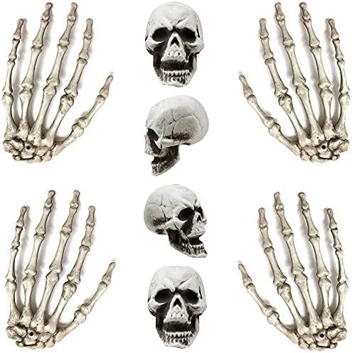 4 PCS Halloween Skeleton Head Small Mini Skulls and 2 Pair Skeleton Hands for Halloween Themed Party | Amazon (US)