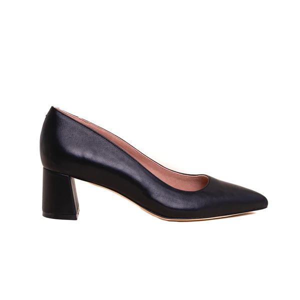 Black Leather Lower Block Heel | ALLY Shoes