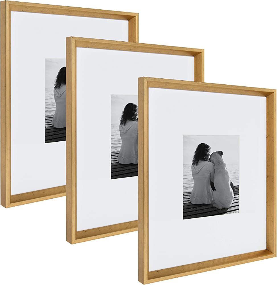 Kate and Laurel Calter Modern Wall Picture Frame Set, Gold 16x20 matted to 8x10, Pack of 3 | Amazon (US)
