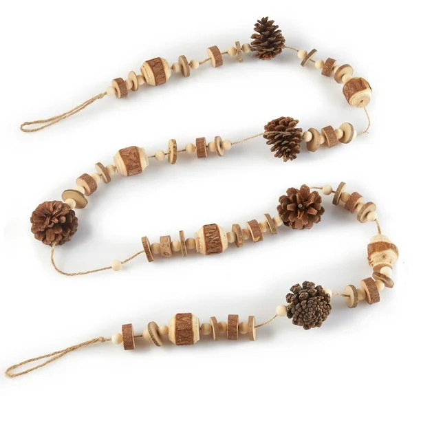 Holiday Time Natural Brown Wood Bead Pinecone Decorative Un-Lit Garland, 6FT - Walmart.com | Walmart (US)