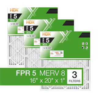 16 in. x 20 in. x 1 in. Standard Pleated Furnace Air Filter FPR 5, MERV 8 (3-Pack) | The Home Depot