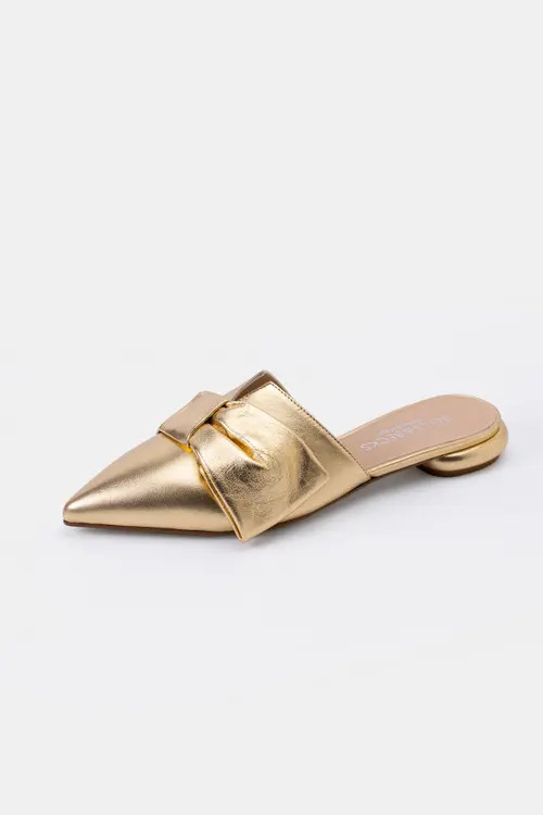 BELLS & BECKS Ana Pointy Toe Mule with Bow in Gold at Nordstrom, Size 40.5 | Nordstrom