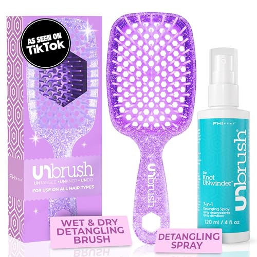 FHI Heat UNbrush Detangling Brush and UNwinder Detangling Spray Combo Pack - Tangle-Free Hair, Pain-Free Brushing, Anti-Static Bristles, Lightweight Hair Brush, Amethyst Lavender | Amazon (US)