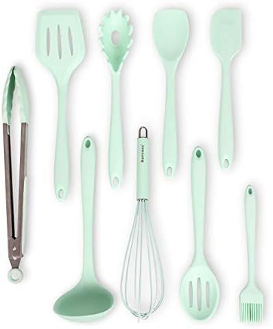 Rorence 9 Pieces Silicone Cooking Kitchen Utensil Set - Mint Green | Amazon (US)