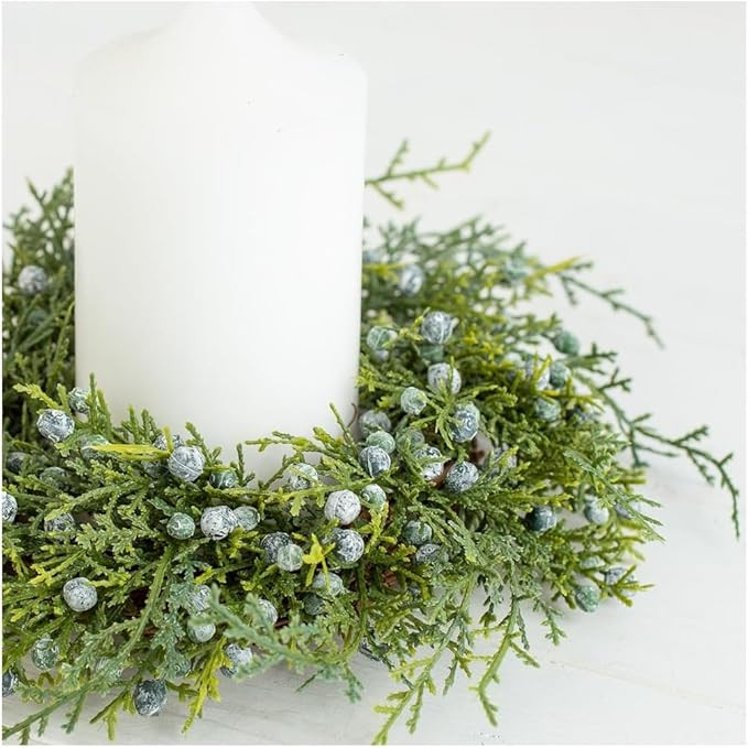 Artificial Oregon Juniper Cedar and Berry Wreath Ring - Weather Resistant Juniper Pine Candle Rin... | Amazon (US)