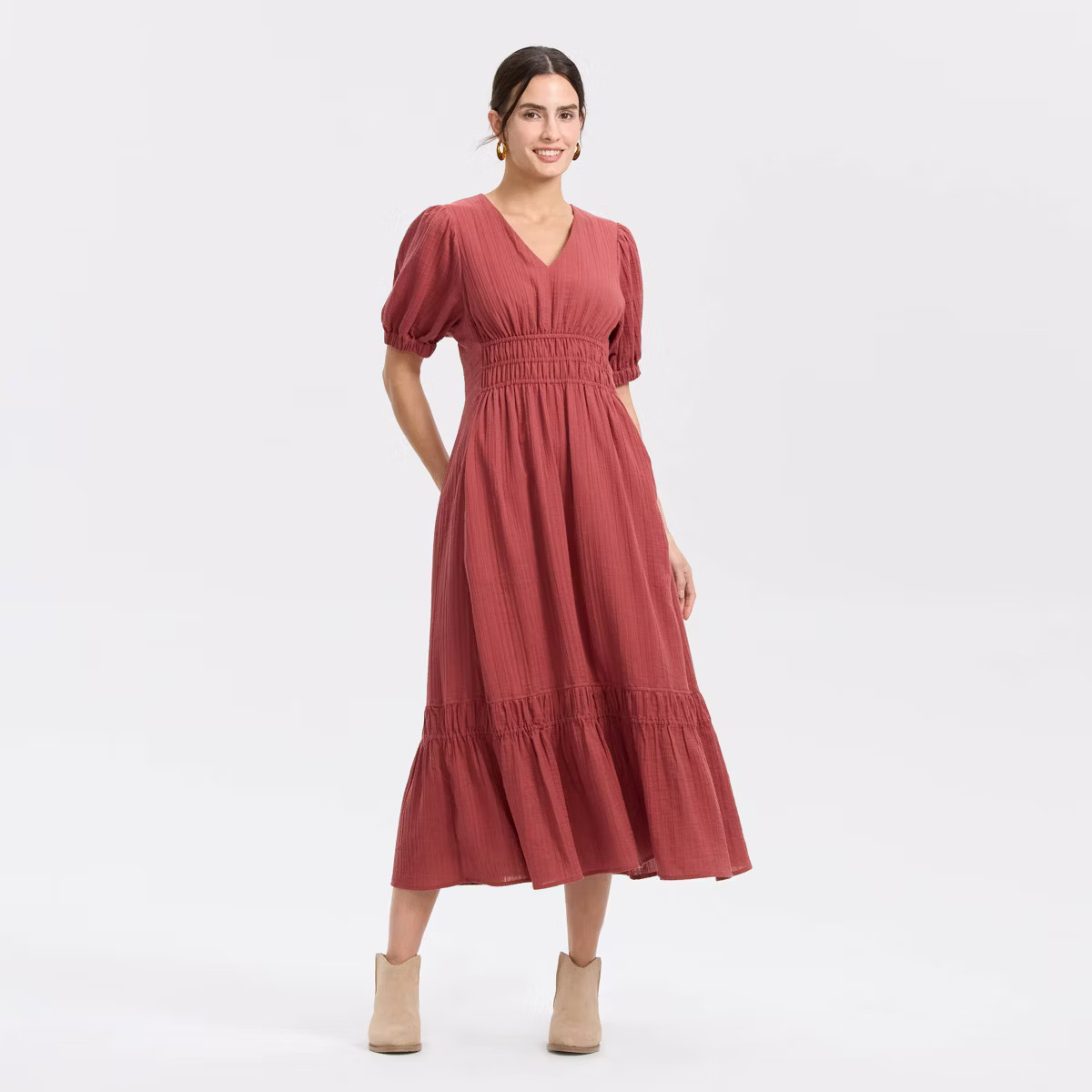 Women's Balloon Short Sleeve Maxi A-Line Dress - Universal Thread™ Red XXL | Target