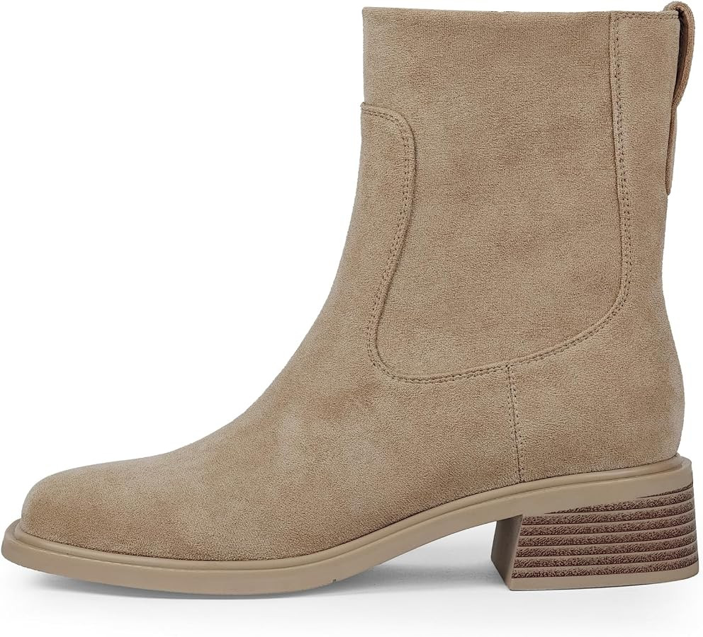 Ankle Boots for Women Low Heel Square Toe Chunky Short Booties Fall Boots with Side Zipper | Amazon (US)