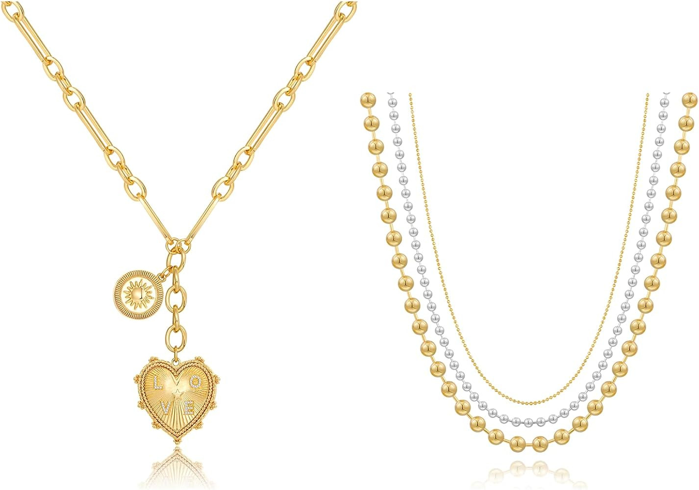 CLASSYZINT Chunky Gold Choker Necklaces and Gold and Silver Bead Layered Necklaces For Women | Amazon (US)