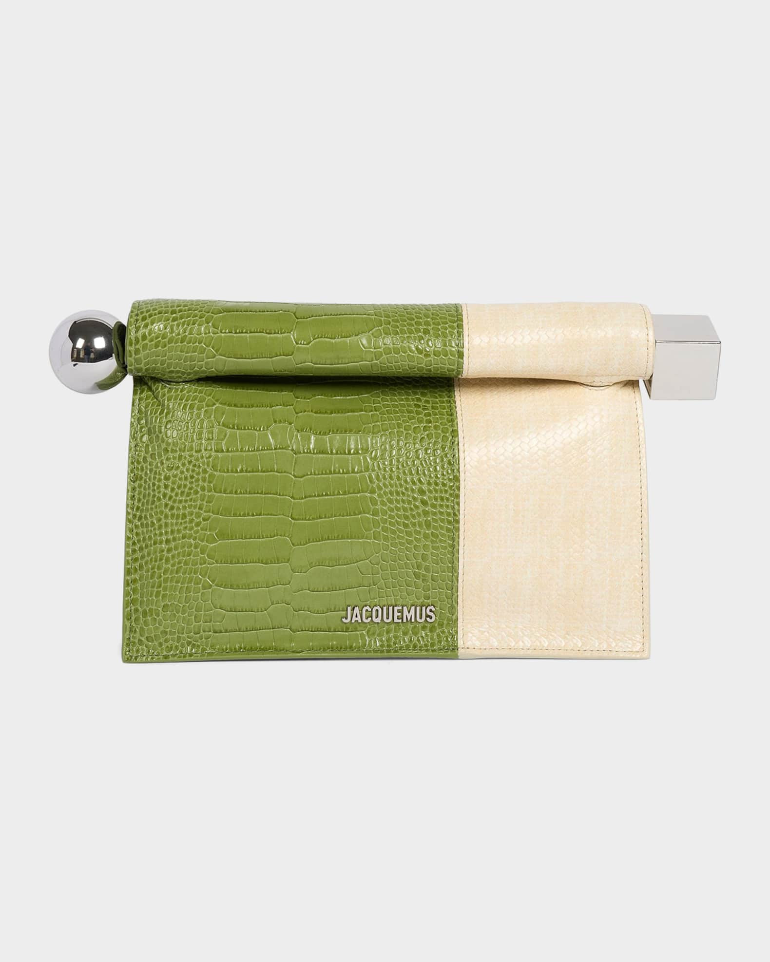La Pochette Rond Carre Bicolor Croc-Effect Leather Clutch | Neiman Marcus